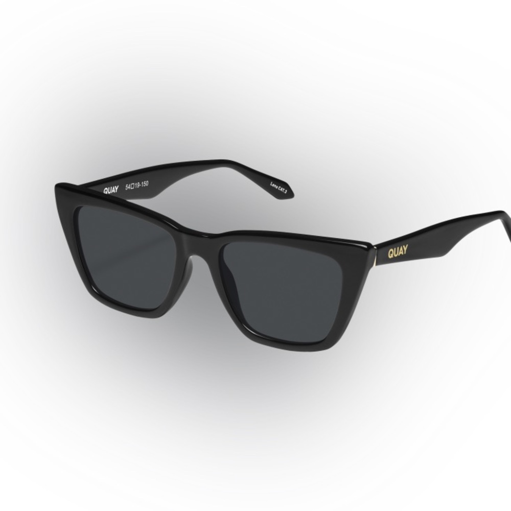 Quay Australia Black Gloss Square Cat-Eye Sunglasses